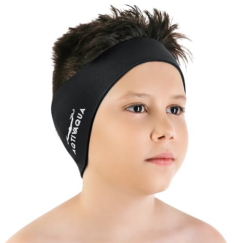 AqtivAqua Schwimm-Stirnband - Schwimm-Ohrenschutz - Schwimm Ear Band für Kinder & Erwachsene, Damen und Herren, Kleinkinder - Haar-Schutz - hält die Ohrstöpsel im Ohr (Schwarz, Medium)
