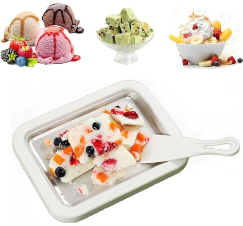 Daffezon Petrus Bandeja para Helados, máquina para Hacer Helados enrollados, Mini Bandeja para Hacer Helados DIY, Bandeja de enfriamiento rápido con 2 espátulas
