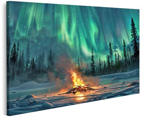 islandburner Bild auf Leinwand Schöne Polarlichter, strahlende Aurora Borealis, winterliche Atmosphäre A Bilder Wandbilder Poster