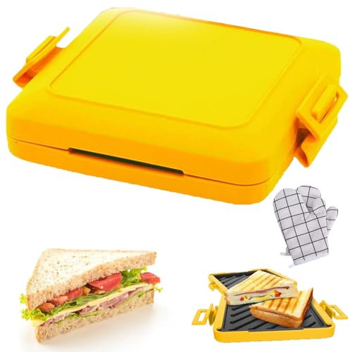 Microwave Toastie Sandwich Maker, Micro Munchy Microwave Toastie Maker, Microwavable Toastie Maker, Toastie Maker with Adjustable Silicone Straps, No Electricity, Wireless (Yellow)