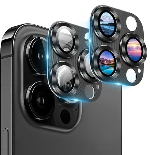 AIYEEN Camera Lens Protector (2 Pack) for iPhone 14 Pro and iPhone 14 Pro Max Camera Lens Cover Protection, 9H Tempered Glass Metal Frame Case Friendly, CD Texture Anti-scratch (Black)