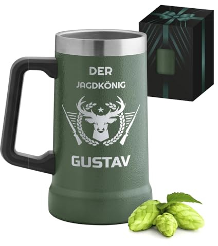 Maverton Isolierter Bier Thermobecher Bier mit Gravur 700 ml Grün | Edelstahl Bier Thermobecher mit Henkel, Personalisierte Geschenke Männer, für Bruder/Trauzeuge/Feuerwehrmann/Jäger