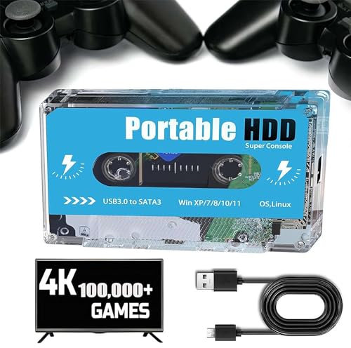 WAXCMXYH Pocket Super Console Cassette, 500G Pocket Plug Play Video Multilingüe Game Stick 60000+Games, consola de juegos de disco retro, soporte de casete de 70 simuladores, Hdmi 4K Gaming Stick