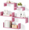 SRIWATANA Floating Shelves for Wall Set of 5, Wooden Wall Shelves for Wall Decor, Storage White Shelves for Bedroom, Living room, Bathroom, Kitchen Wall Mounted (Pink)