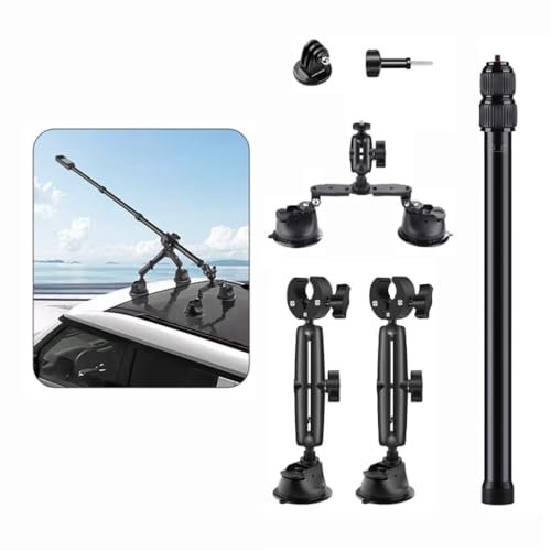 NEWFUN Kit Suppoto Ventouse triple voiture, bâton pour selfie de 120 cm, support ventouse pour prise de vue sur le toit, support de voiture à la troisième personne pour Insta360, convient à tous les