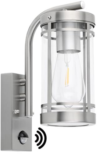 qfzwj Aussenlampe mit Bewegungsmelder, Edelstahl IP44 wasserdichte Außenlampe mit bewegungsmelder,E27 Base Außenleuchte Max.60W