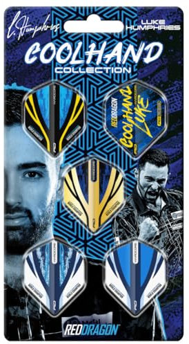 RED DRAGON Darts – Luke Humphries Coolhand - Dart Flights 5 Sets Per Pack (15 in Total) Extra Thick 100 Micron – Standard Shape Dart Flights - Professional Darts Accessories