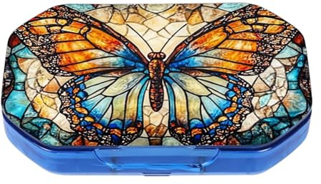 Boîte à pilules Papillons en verre 6 Grid Pill Box, petit distributeur de pilules de voyage pour les voyages et l’utilisation quotidienne