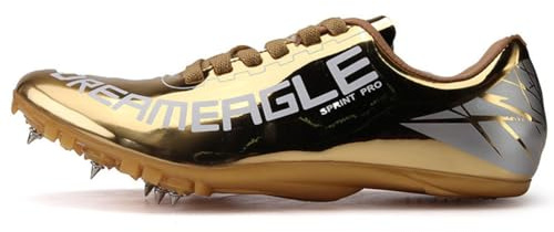 Zapatillas de Atletismo Hombre con 7 Clavos, Zapatos De Carreras Transpirable Antideslizante, Zapatos Salto Largo Training,Oro,44 EU
