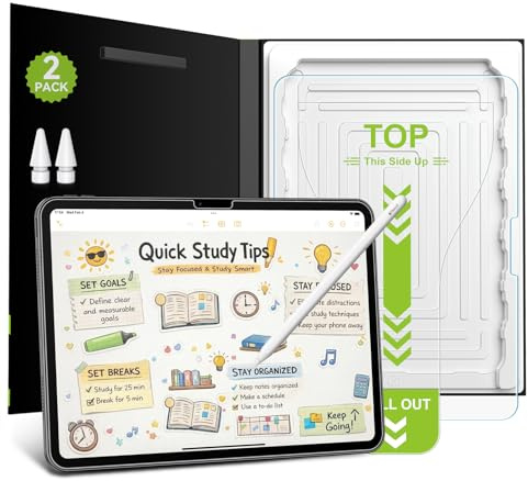 Esanik Feel Like Paper für Panzerglas für iPad Air 13 Zoll (M4 2026/ M3 2025/ M2 2024), 2-in-1 Schreiben folie & 9H Schutzglas, Papiereffekt inkl. 2 Spitzen für Apple Pencil (2+2 Stück)