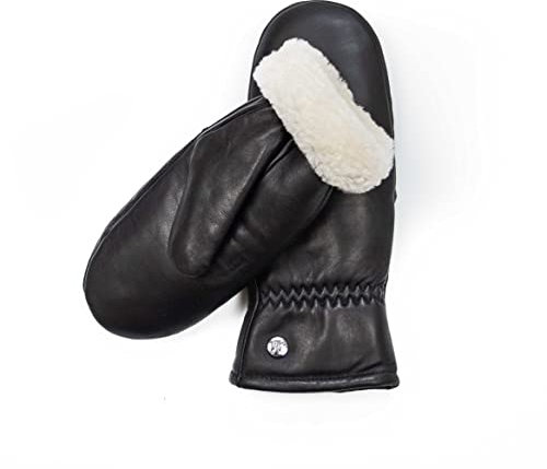 Hand Gewand by Weikert Fäustlinge aus reinem Merino Lammfell und robustem Lammnappa Leder, Touchscreen, Damen, Lammfellfäustlinge, Lammfell Handschuhe, warme Lederhandschuhe