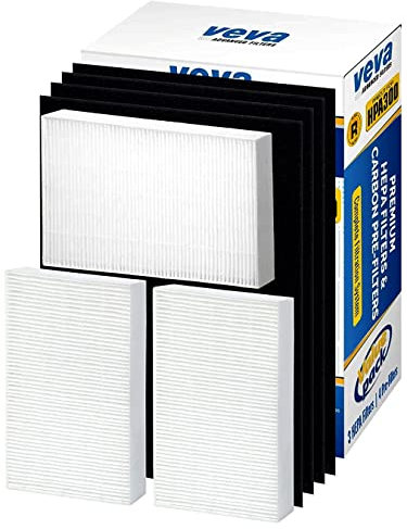 VEVA HPA300 HEPA Filter Replacement Compatible with Honeywell Air Purifier - 3 Pack of HEPA Filters w/ 4 Precut Activated Carbon Pre-Filters & Replacement Filter R
