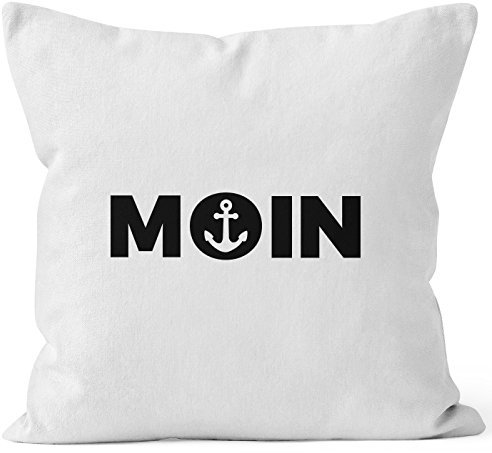 MoonWorks Maritmer Kissenbezug Moin mit Anker Deko-Kissen weiß Unisize