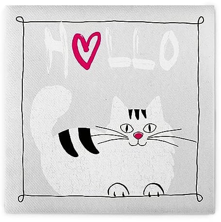 Sovie HOME Serviette MORITZ in PINK aus Linclass Airlaid, 40 x 40cm, 1/4 Falz, 12 Stück, Design mit weißer Katze und schwarzen Streifen sowie pinkem Herz - Ideal für Geburtstage