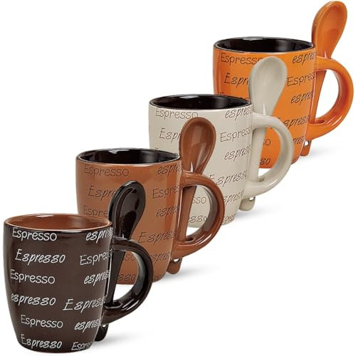 Espresso Cups Mug 8 Pieces Set of Espresso Deco Cream Brown Dark Brown Orange Made of Ceramic, Each 7 cm high / 50 ml