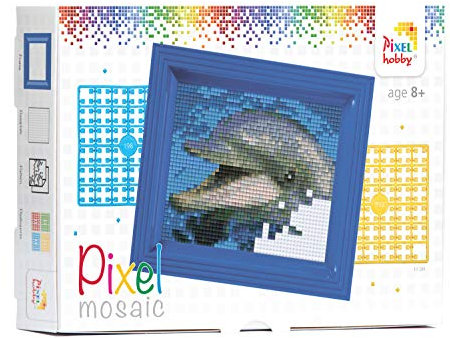 Pracht Creatives Hobby Pracht Creatives Hobby Pixel P31001 Mosaik Geschenkverpackung Delfin, Pixelbild mit Rahmen, kinderleichtes Stecksystem, ohne Bügeln und Kleben, Steinchen aus Biokunststoff