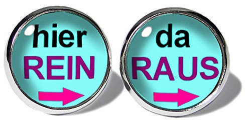 Türkise Hier Rein Da Raus Ohrstecker ABOUKI Damen Mädchen Kinder Edelstahl Ohrschmuck mit lustigem Spruch-Motiv handgefertigte Ohrringe silber-farben