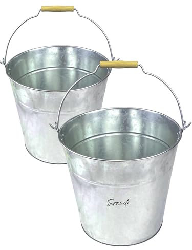 2 x 12L Metal Galvanised Buckets with Carry Handle Ash Coal Water Fire Wood Sand