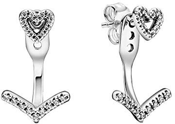 Pandora Wish Sparkling Wishbone Heart Stud Earrings Made of Sterling Silver with Zirconia Stones/Size: 1.7 cm, 1,7cm, Precious metal, Cubic Zirconia