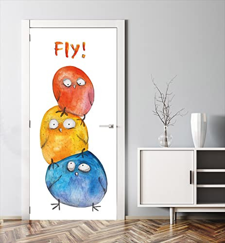 MyMaxxi - Tür bekleben mit Türtapete Türposter Türfolie Selbstklebend 90x200 Bunte Vögel Cartoon - Tür verschönern mit Türfolie - Türaufkleber Mädchen und Junge