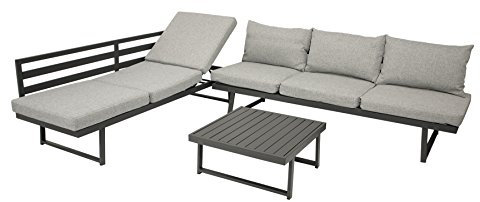 DEGAMO Loungeset Bogota aus Aluminium, 2X Sofa 210cm mit Liegefunktion, 1x Loungetisch 70x70cm, matt-grau beschichtet