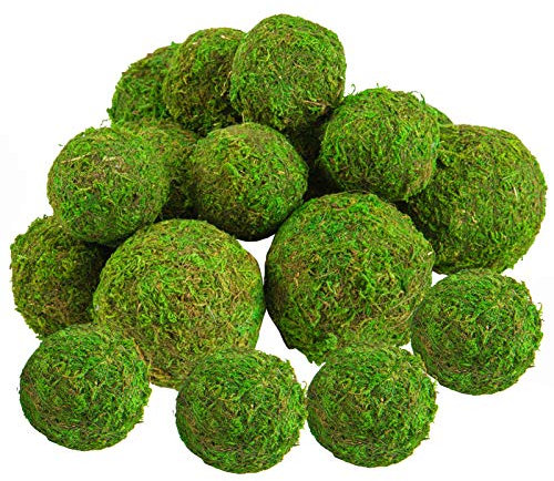 18 Pack Decorative Faux Dried Moss Balls- 6pcs 3.1 Artificial Green Plant Mossy Globes+ 12pcs 2.2 Handmade Sphere Moss Gift for Home Dough Bowl Vase Chinoiserie Decors Party Wedding Display
