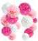 Decorazione festa YBwanli tema rosa，24 pompon di carta velina，fiori di carta pompon，adatto per feste di compleanno，matrimoni，Festa delle ragazze，decorazione(Rosa chiaro,rosa,bianco)