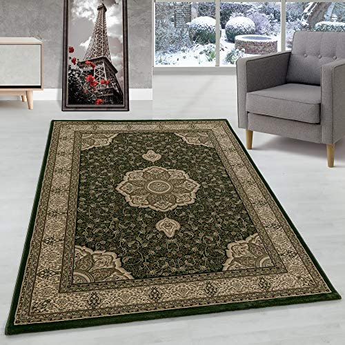 Orient Teppich Wohnzimmer Orientalisch Design Klassisch Optik Kurzflor Pflegeleicht, Farbe: Grün, Größe: 300 x 400 cm