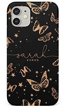 Tirita Personalised Phone Case Cover Compatible with iPhone 12 Mini [10 - Gold Butterflies Stars Black]