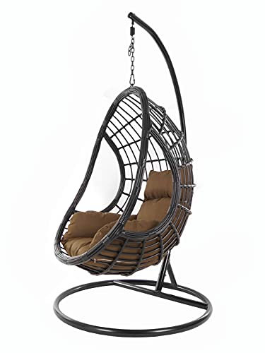 Kideo großer Hängesessel inklusive Gestell und Kissen, Polyrattan, Korbsessel, schwarz (Kissen: Nest Dunkelbraun [7790 Chocolate])