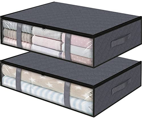 StorageRight Faltbare Aufbewahrungsbeutel für Decken und Bettdecken, Unterbett-Ablage für Kleidung, Schlafzimmer, Schrank, Schlafsaal, 2 Stück, Grau