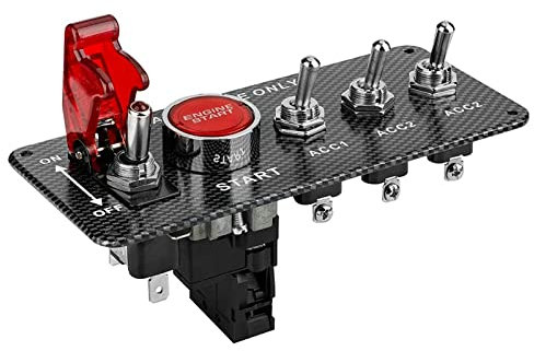 BONATECH Interruttore combinato DC12 V per auto da corsa, con una chiave, accensione con pannello in fibra di carbonio, interruttore Rocker Toggle