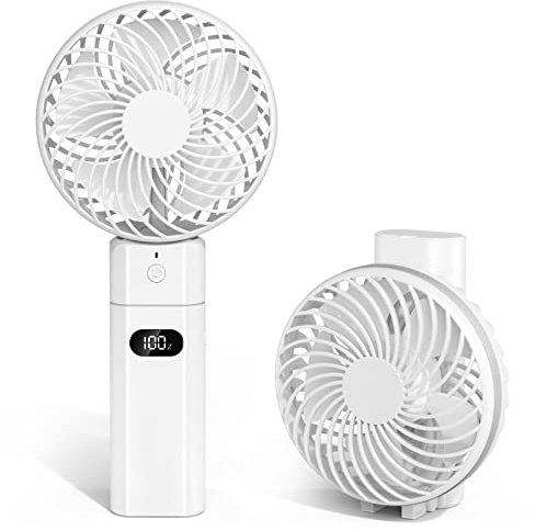 Jonwall USB Ventilador, Recargable 5200mAh Funciona con Pilas Mini Ventilador de Escritorio Portátil con Función de Banco de Energía, 5 Velocidades Ventilador de Escritorio Plegable Personal Blanco