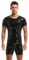 Herren T-Shirt Leder Lack Latex Optik schwarz Männer Shirt Kurzarm Unterwäsche Stretch Hemd Tops Clubwear Guywear Gogo Swingerclub Freizeithemd Sommer Muskel Top Vinyl Oberteil (S, Schwarz)