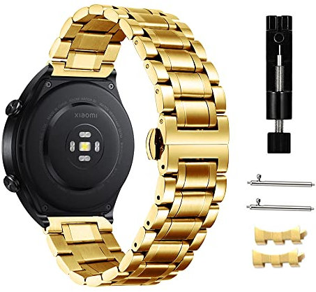 Niboow 22mm Correa para Xiaomi Watch 2 Pro/Watch S1/Watch S1 Active/Mi Watch/Amazfit GTR 4/GTR 3/GTR 3 Pro, Metal Acero Inoxidable Correa para Huawei Watch 4/Watch 4 Pro/GT 3 Pro 46mm - Dorado