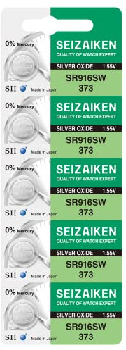 Seizaiken 373 SR916SW 1.55V 0% Hg Silver Oxide Watch Battery (5 Batteries) Made in Japan by Seiko