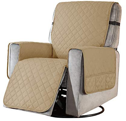 subrtex Sesselschoner Gesteppt Sesselbezug mit Armlehnen- Taschen, Reversible Sesselhussen für Relaxsessel und Fernsessel, maschinewaschbar(Khaki,klein)