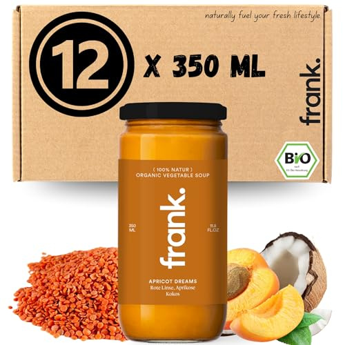 Frank Juice Bio Suppe Rote Linsen, 12 x 350 ml, aus frischem Gemüse | Kein zusätzlicher Zucker od. Zusatzstoffe | direkt servierbar kalt oder erwärmt geeignet | Clean Eating geeignet |Nachhaltig