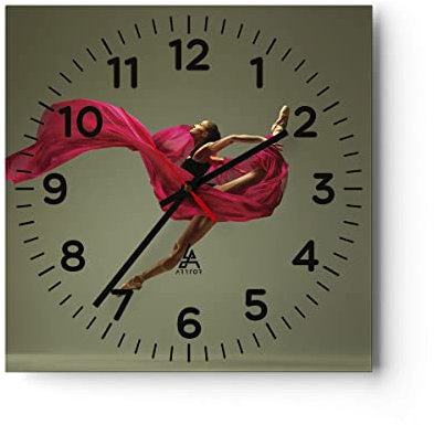 Modern Wanduhr Tänzer Ballett Künstler 30x30cm Quadrat Klein Wand Uhr Glas Analog Zimmeruhren Küche Büro Wohnzimmer Glasuhr Wall Clock Dekoration Design Wanddekoration Küchenuhr C4AC30x30-5037