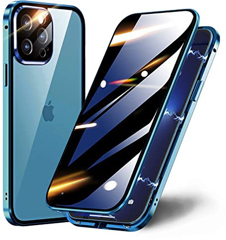 TOPF&B compatible with iPhone 12 Pro Max Case,360 Degree Full Cover built-in Privacy Screen Protector and Camera Protector,Magnetic Metal Bumper Case for iPhone 12 Pro Max,Blue