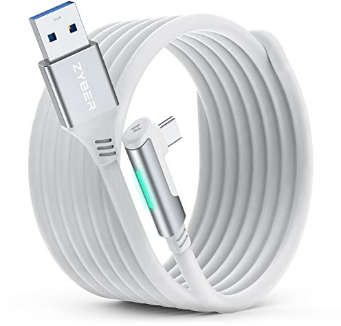 ZYBER Link Cable 5M for Quest 2 for Quest 3/3S VR Headset Link Cable for Meta Quest Pro 2/1 Gaming PC, High-Speed USB 3.0 to USB C Cable for PC VR and Steam VR (White)