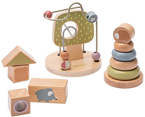 howa Motorikspielzeug Motorikschleife Stapelturm Bausteine Little Woods aus Holz 3 TLG. 6028
