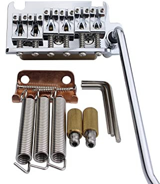 Guyker Non-locking 2 Point Guitar Tremolo Bridge with Tremolo System Saddle and Full Size Brass Block CNC Machine Replacement Part (Chrome, GG510)
