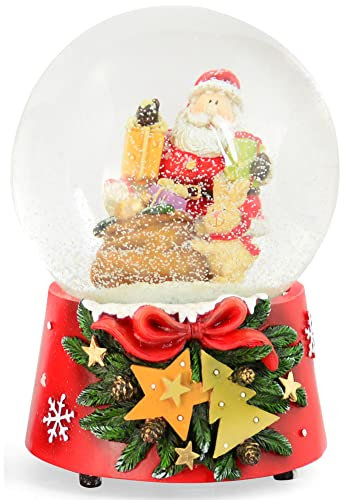 Riffelmacher & Weinberger Spieluhr Schneekugel Weihnachtsmann mit Hase 14,5 cm | 74845 - Adventsdekoration
