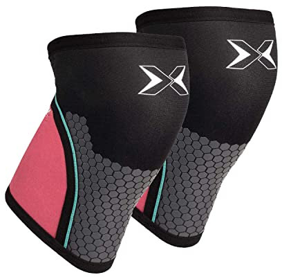 PICSIL Rodillera Neopreno Cross Training Hex Tech, 5/7mm, 2 Rodilleras Para Powerlifting y Halterofilia, Soporte Adicional en Áreas Afectadas por Peso Muerto, Sentadillas (M, Rosa 7mm)