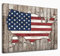 Leinwanddruck mit amerikanischer Flagge, Vintage-Stil, Rot, Weiß, Blau, Karte, Flagge der USA, patriotische Bilder, Kunstwerk, Holzdielen-Effekt, Leinwanddruck für Wohnzimmer, Schlafzimmer, Büro,