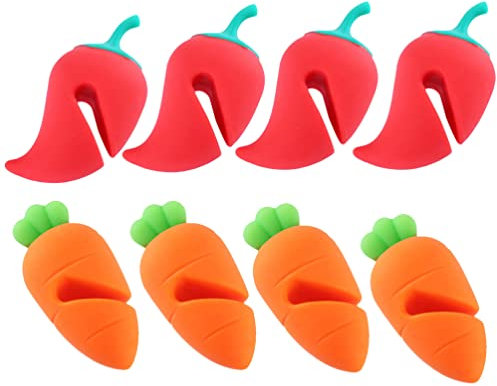 INNAL Pan Lid Holder 8pcs Silicone Lid Lifters Spill Proof Lid Lifters Cute Carrot Pepper Shaped Pan Selected Pots and UtensilsLid Lifter Heat Resistant Shelf Keeping Lid Open Cooking As