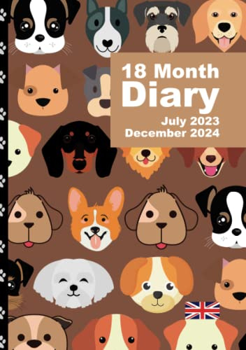 Diary | 18 Month | Doggie Cover: A5 | July 2023 - December 2024 | Week to View Layout | UK Holidays and Observances