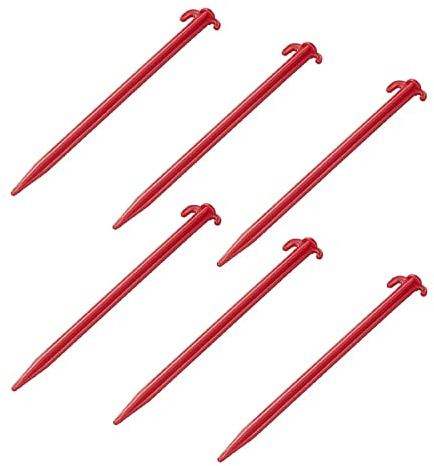 6 STK Zelt Hering für Rasen aus ABS Kunststoff, 30 cm, Rot, schlagfest | Zeltnagel, Erdnagel und Kunststoffnagel für Vorzelte, weiches Grasland und mittelharte Böden, leichtes Gewicht