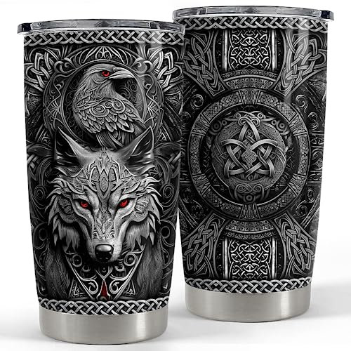 Wikinger-Tasse, 590 ml, Wikingergeschenke für Männer, Wikinger-Geschenke, Edelstahl, isoliert, für Kaffee, Reisen, Trinkbecher, Geschenk für Geburtstag, Weihnachten